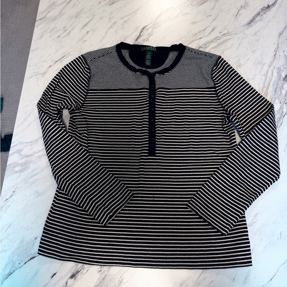 Ralph Lauren Navy and White Striped Top
